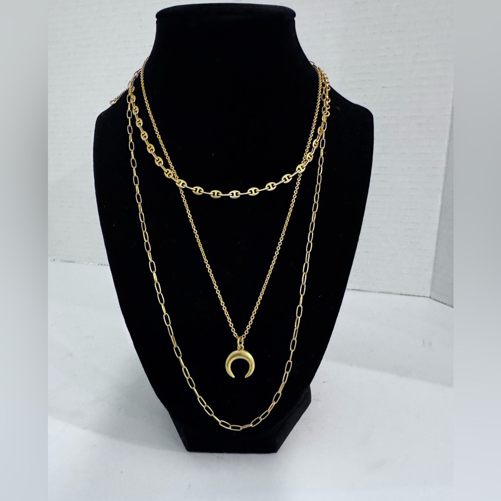 Madewell Cresent Moon Mixed Chain Gold Tone Necklace set